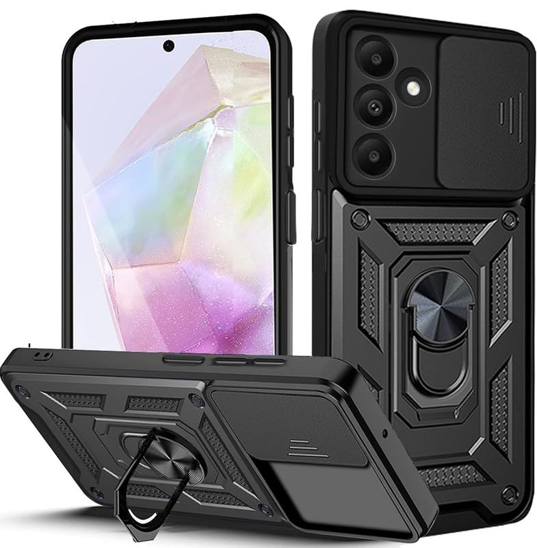 ConnectPoint Case for Samsung Galaxy M35 5G, Shutter Heavy Duty Hard Tough Silicone TPU Dual Layer Hybrid Shockproof Cover,Ring Kickstand for Samsung Galaxy M35 5G - Black (B0DBZYK4MW) Amazon Price History, Amazon Price Tracker