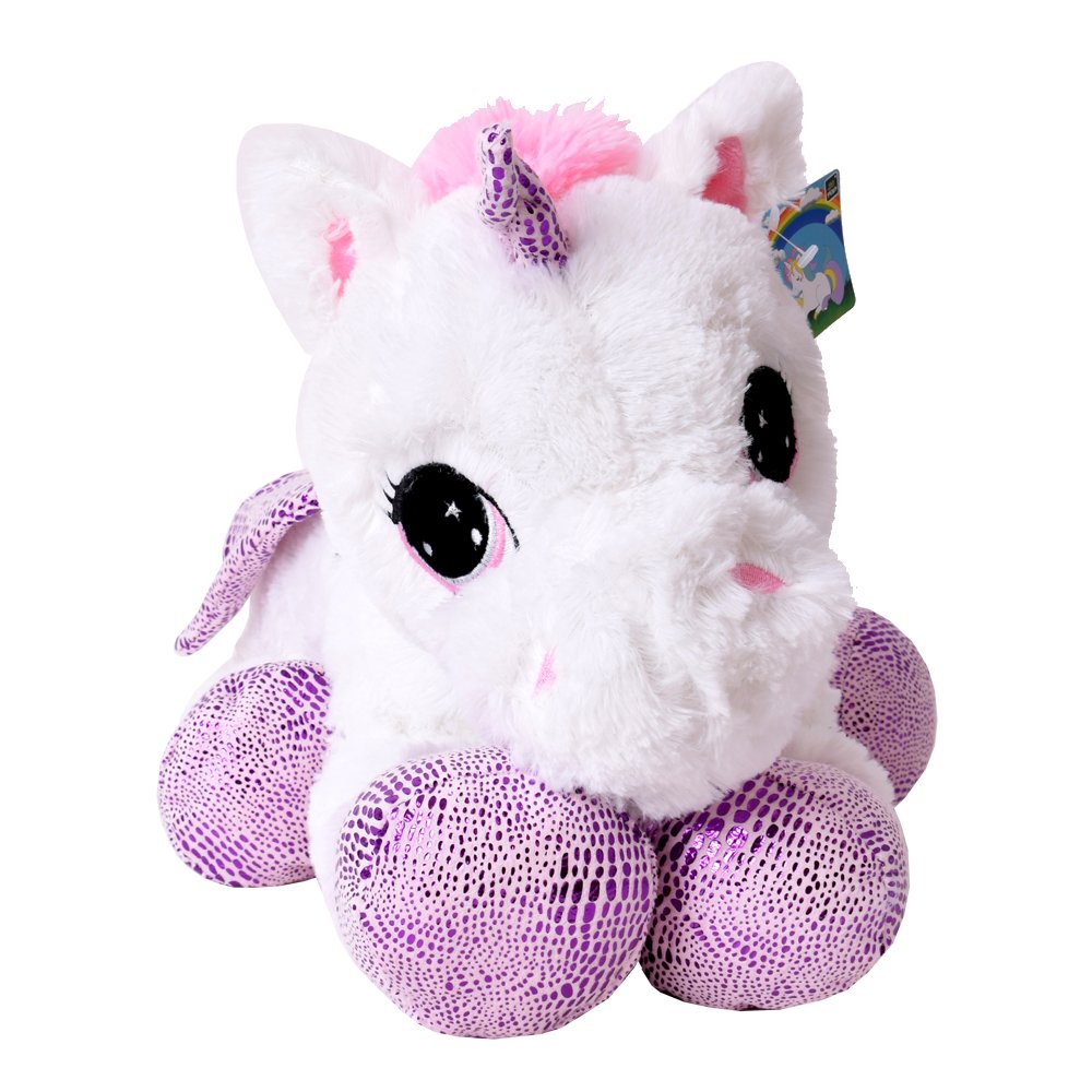 te-trend Caballo de Peluche Unicornio Unicornio tendida 60cm Fucsia o Blanco con púrpura Aplicaciones y ala - Blanco
