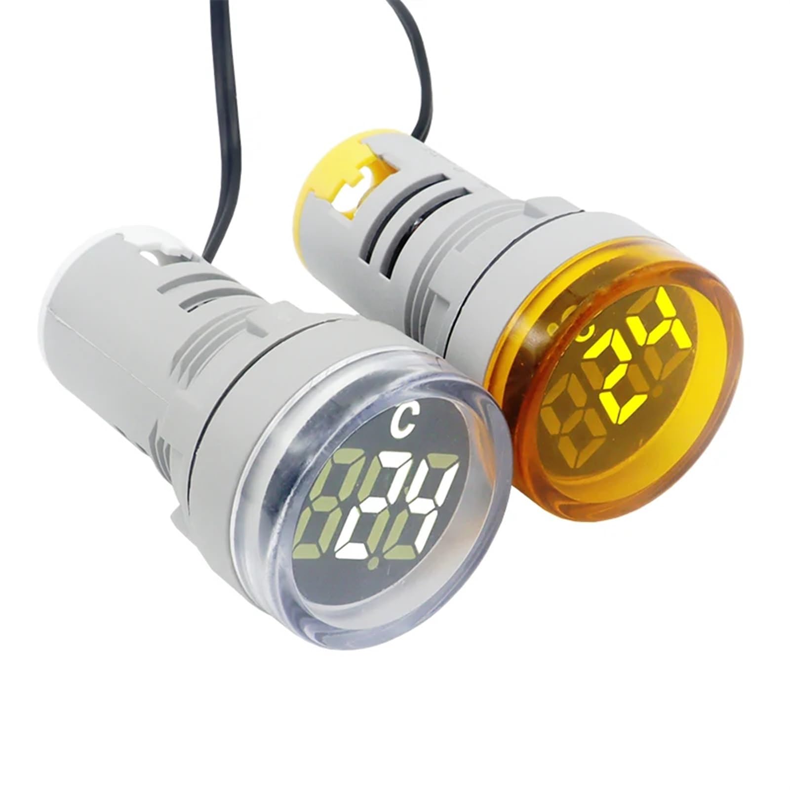 1 mini thermomètre rond à affichage numérique LED AC 50-380 V, instrument de mesure de la température à LED rouge et verte, câble de 1 mètre(50R)