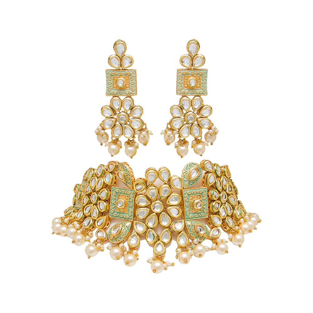 Azai By Nykaa Fashion Stylish Gold Green Kundan & Meenakari Necklace & Earrings For Women & Girls | Wedding Collection For Bride And Bridesmaid Set (B0BD8SYGNB) Amazon Price History, Amazon Price Tracker