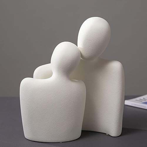 Miniatura 5 de Estatuas de pareja abrazándose de cerámica, figuras de amantes, decoraciones para mesa de café (blanco)