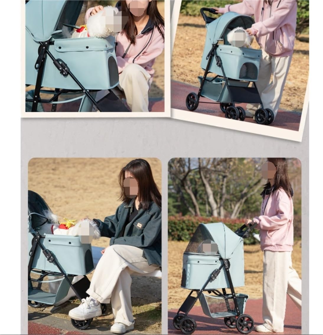 Stroller for Cats Dog Stroller Folding Dog Stroller 4 Wheels Pet Stroller Cat Stroller Travel Cart with Storage Basket for Small Medium Dogs Cats Pet Carrier Strolling Cart(B)