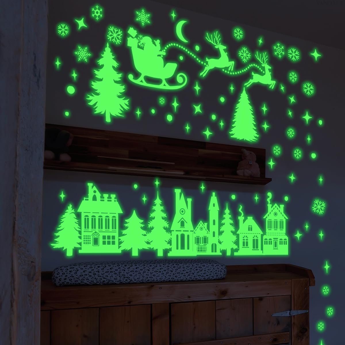 DIY Kreativität Sternenhimmel Astronaut Nachtlicht Wandaufkleber Cartoon Kaninchen Wandaufkleber Stern Raumschiff Nachtlicht Aufkleber Raumdekoration (Weihnachtsaufkleber)