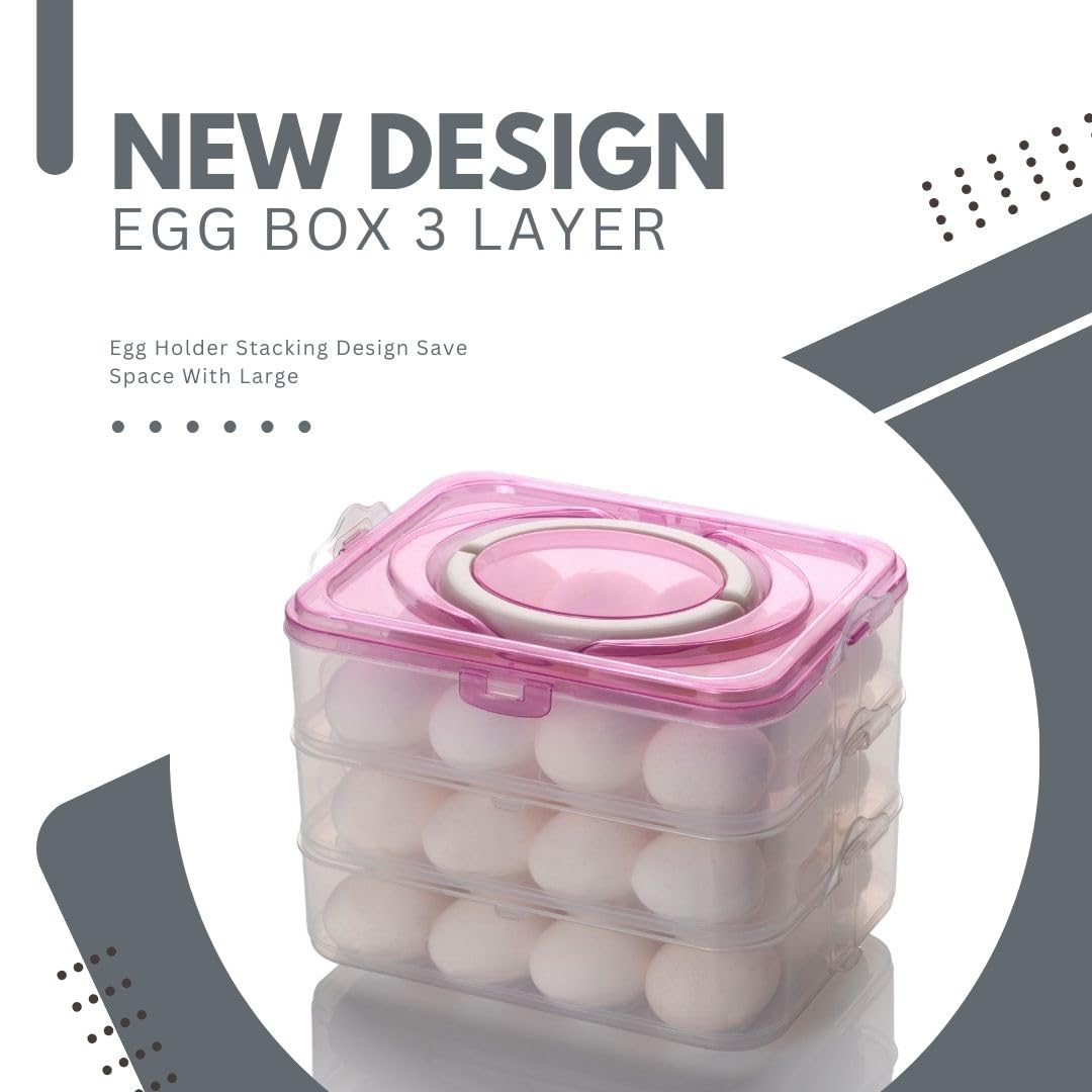 MOOZICO 36 Egg Tray for Fridge|ABS Plastic Durable; Stackable; Stylish Container Box With Holder for Kitchen Fridge Egg Refrigerator Storage Tray (Pink, Rectangular)