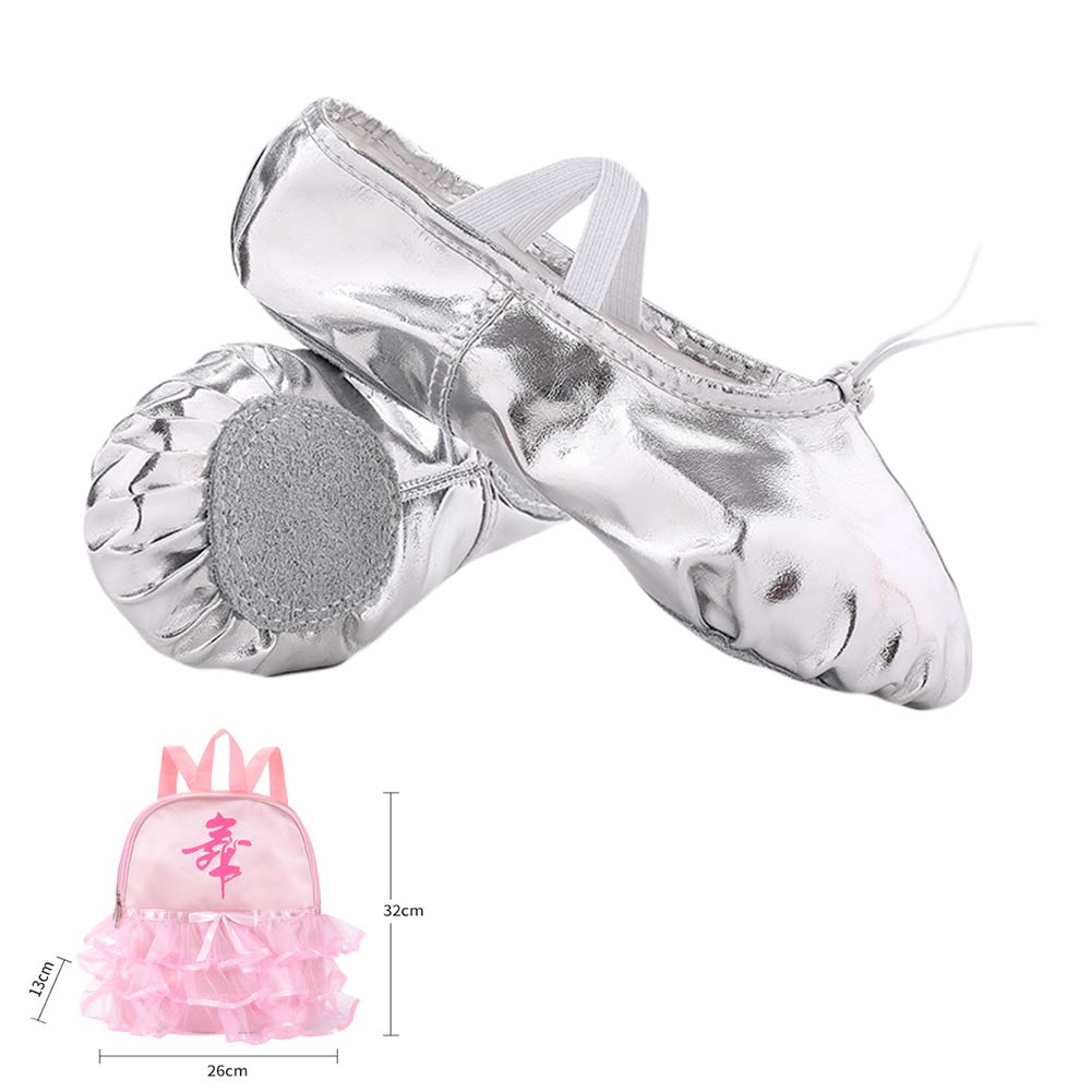 MNSSRN-MM Zapatos de Baile de la PU de los nuevos niños del Estilo, Transpirable, de Moda y Brillante Suavemente único Escenario de Funcionamiento del Ballet Zapatos de la práctica Cuerpo,Plata,26