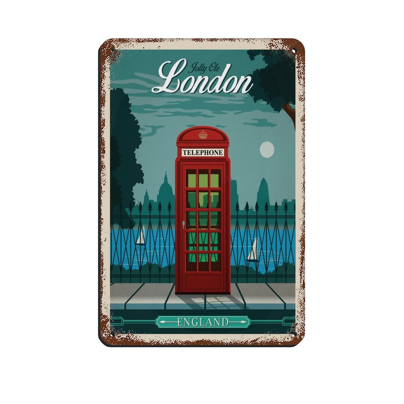 AZOLID Tin Signs Retro Londres France Telephone Booth Travel Tin Signs Painting Cafe Opera House Art Wall Decoration Plaque 14x20CM