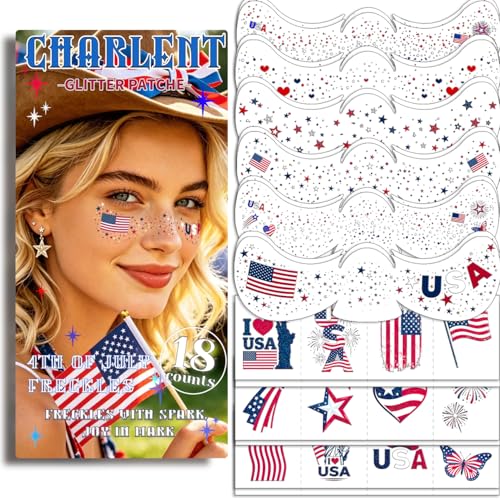 CHARLENT 4th of July Glitter Freckles Face Tattoos
