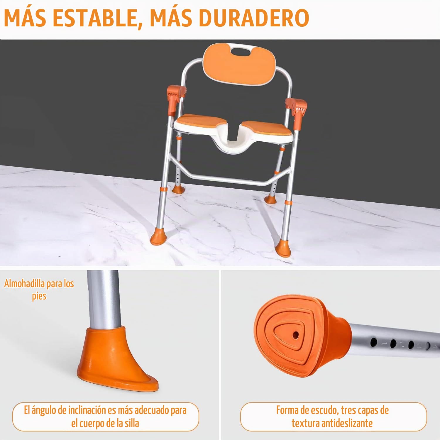 Silla de Ducha para Personas Mayores, Asiento de Ducha con reposabrazos y Respaldo, Silla de Ducha Plegable, soporta hasta 180 kg, Altura Regulable (Color Naranja, 53 * 58 * 83cm)