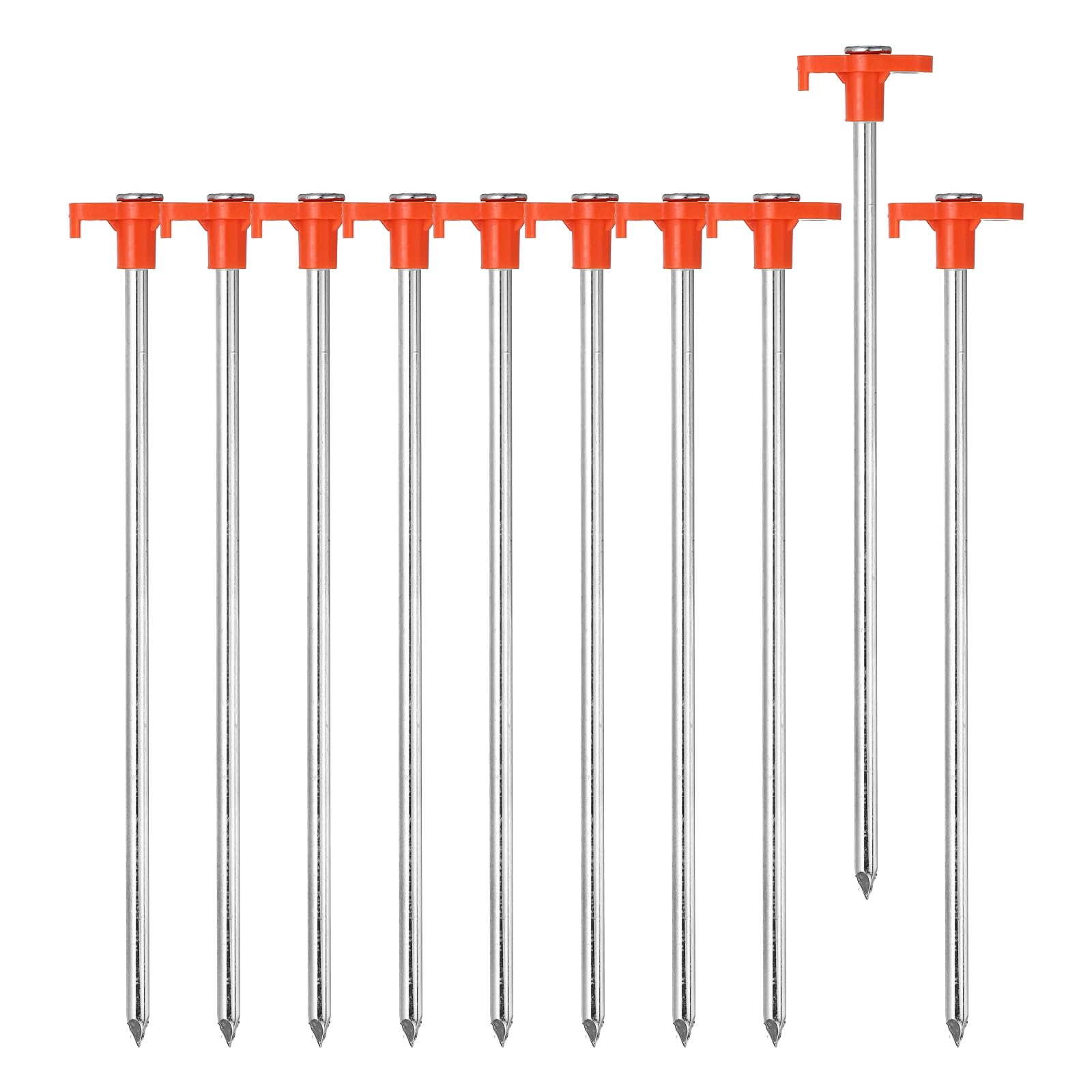 sourcing map Robuste Zeltheringe, 25,4 cm, rostfreie Metall-Heringe, Campingheringe, Erdspieße, Zeltspieße, Baldachin, Anker für Garten, Wandern, Plane, Überdachung, Grasland, Orange, 20 Stück