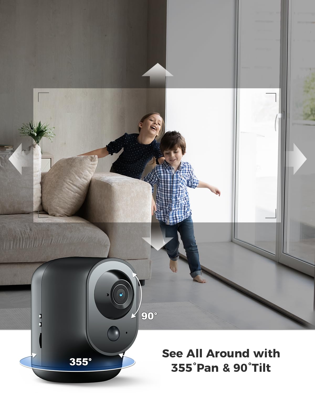 COCOCAM 2K Indoor Pan/Tilt Security Camera with 5200mAh Battery Wifi