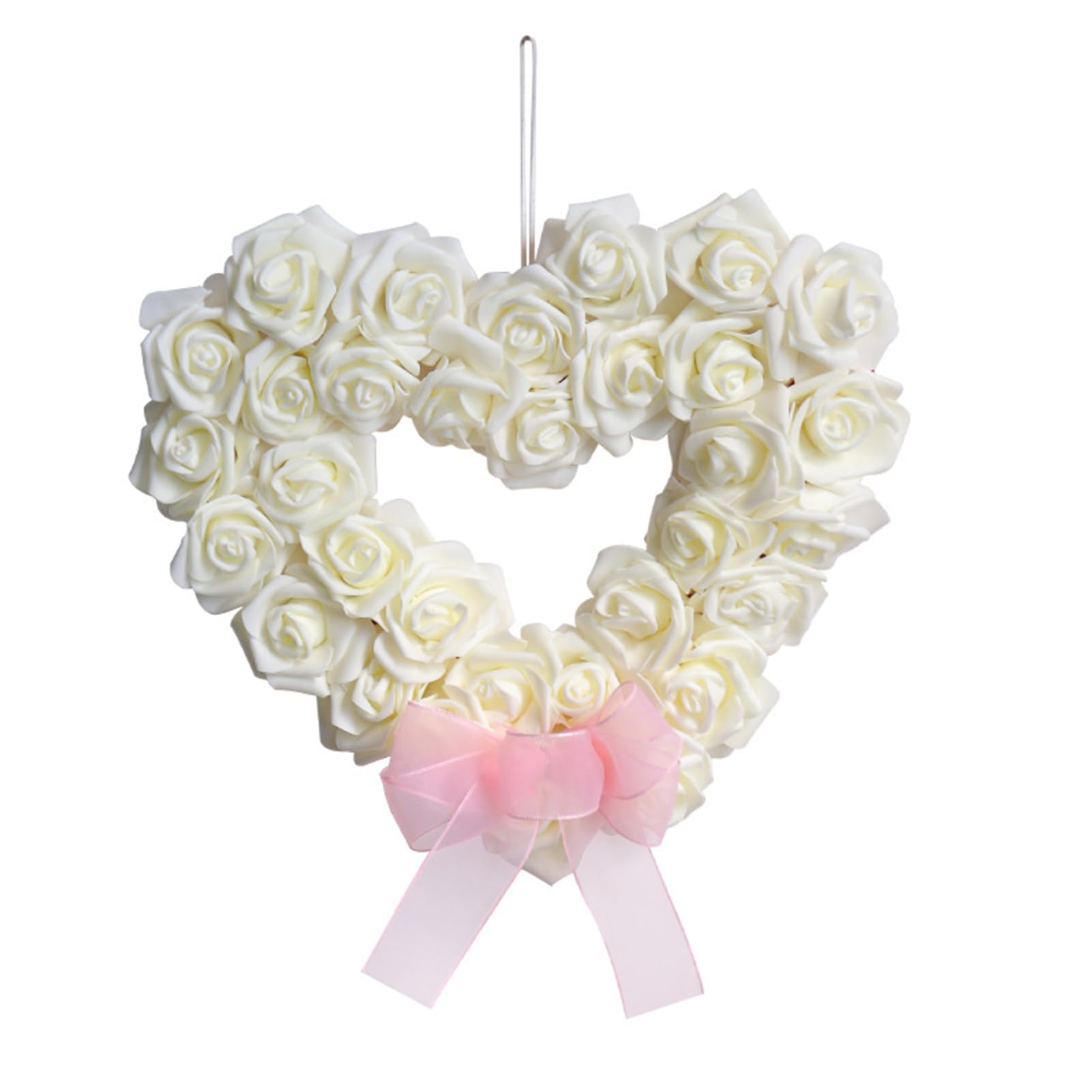 RCGOFOLLOW Romantic Door Wreath Love And Charm Valentines For Wreath Door Front Heart Day Add Sweetness For Porch Wall, White, 35 * 32 * 4CM