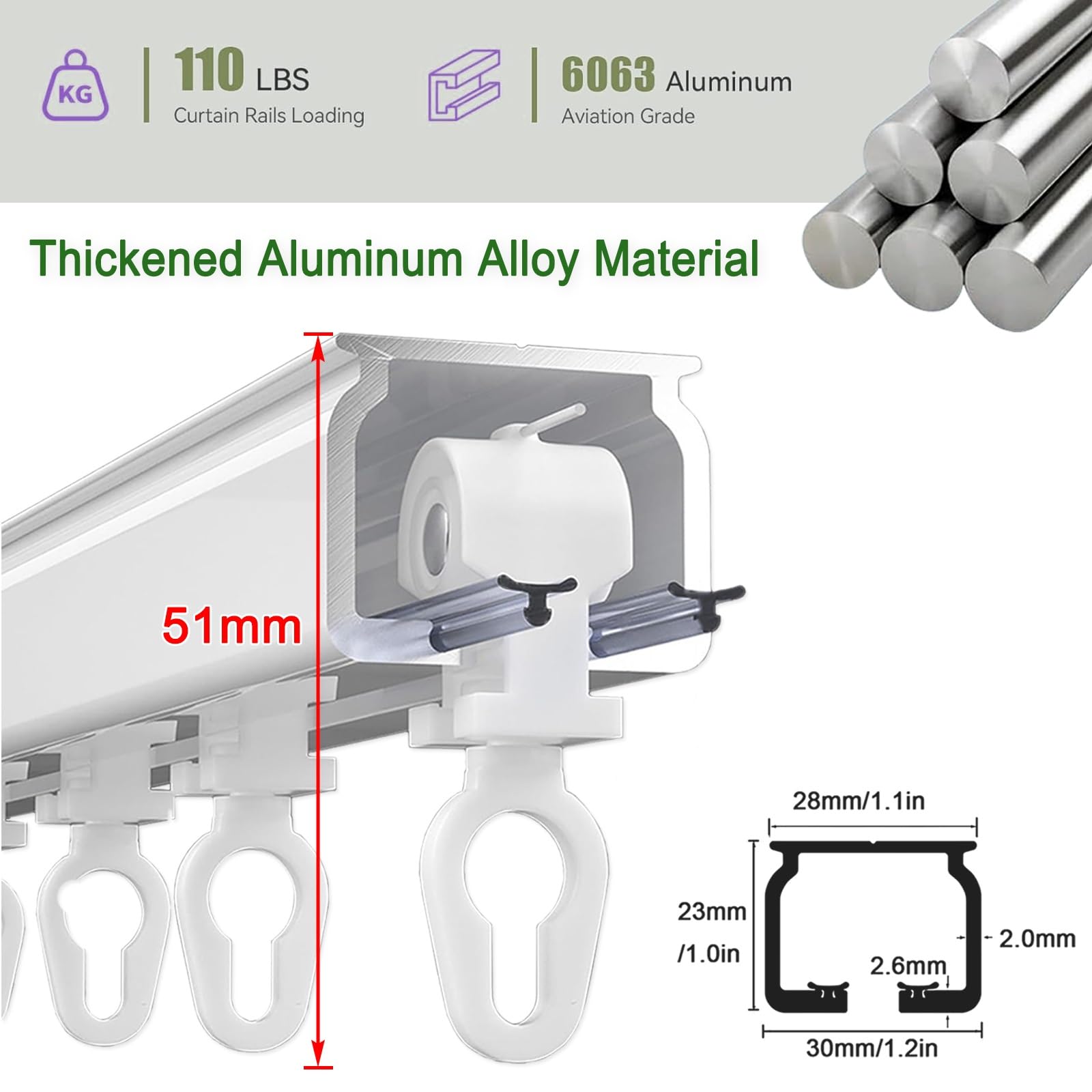 Rail de rideau robuste en aluminium ondulé pour plafond ou mur pour bureau, salon, chambre à coucher – Système de rails à vagues d'eau de 330 cm