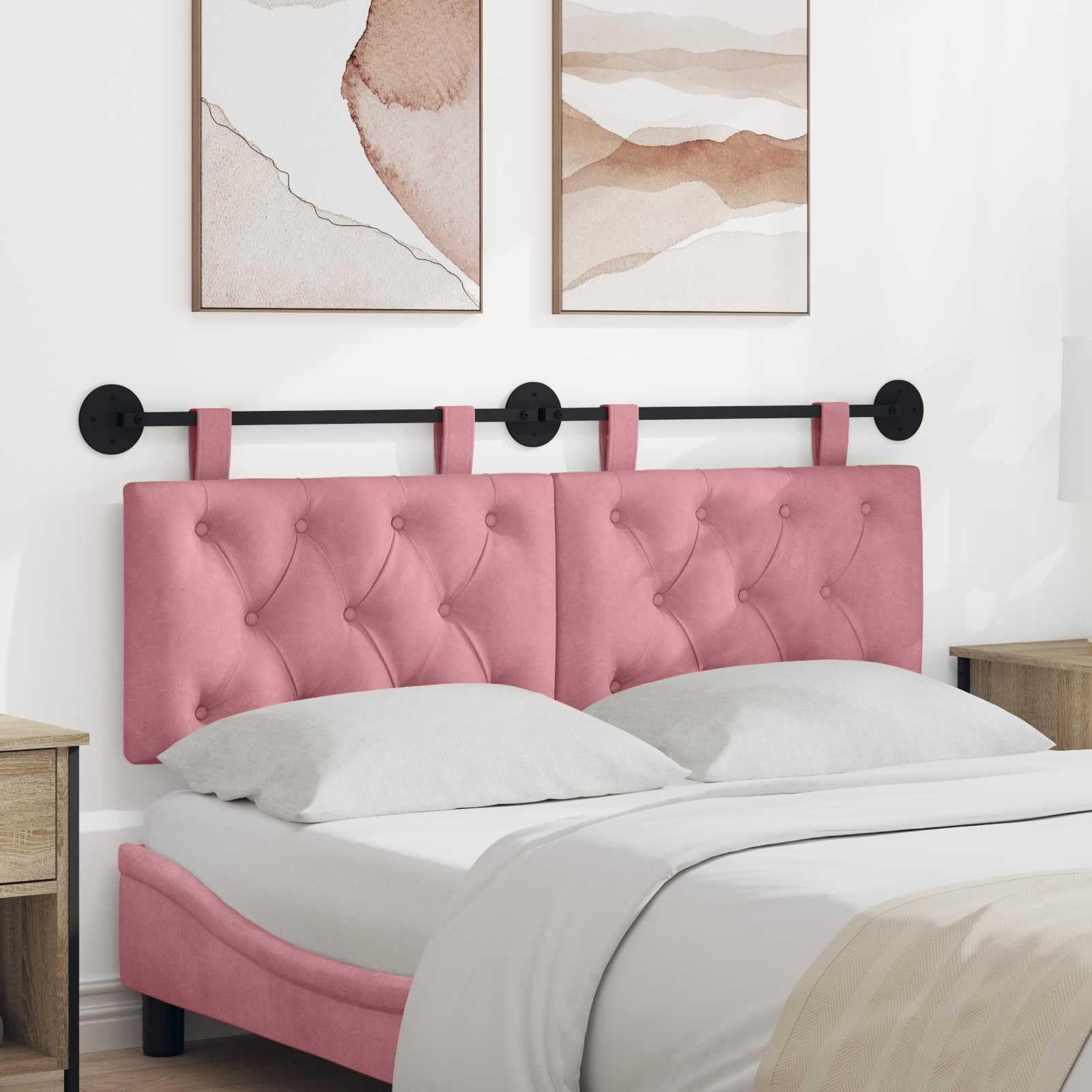 Cabecero colgante con luz LED de terciopelo rosa, panel tapizado, multiusos, para dormitorio, habitación de invitados, habitación juvenil, cama individual, diseño moderno