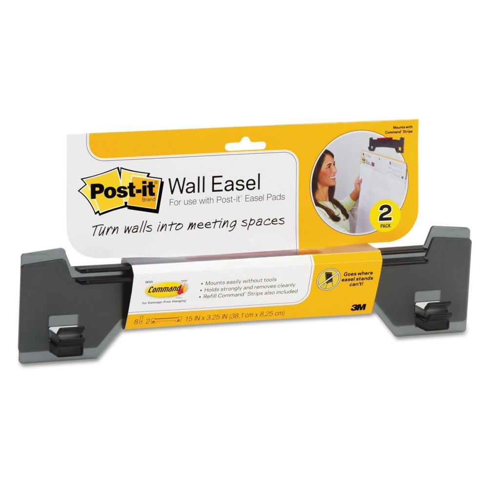 Post-it Super Sticky Wall Easel Mounting System, 15 in Wide x 3.25 in Tall x 1.25 in Deep, Smoke Grey, 2/Pack, Great for Virtual Teachers and Students (EH559-2PK)