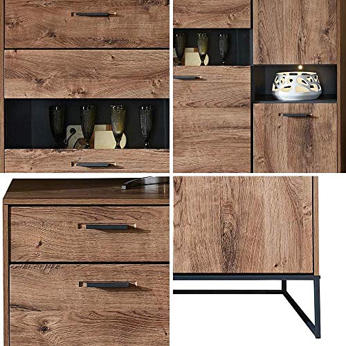 Lomadox Industrial TV-Wohnwand in Haveleiche Cognac Dekor mit Graphit inkl. LED-Unterbaubeleuchtung – Bild 7