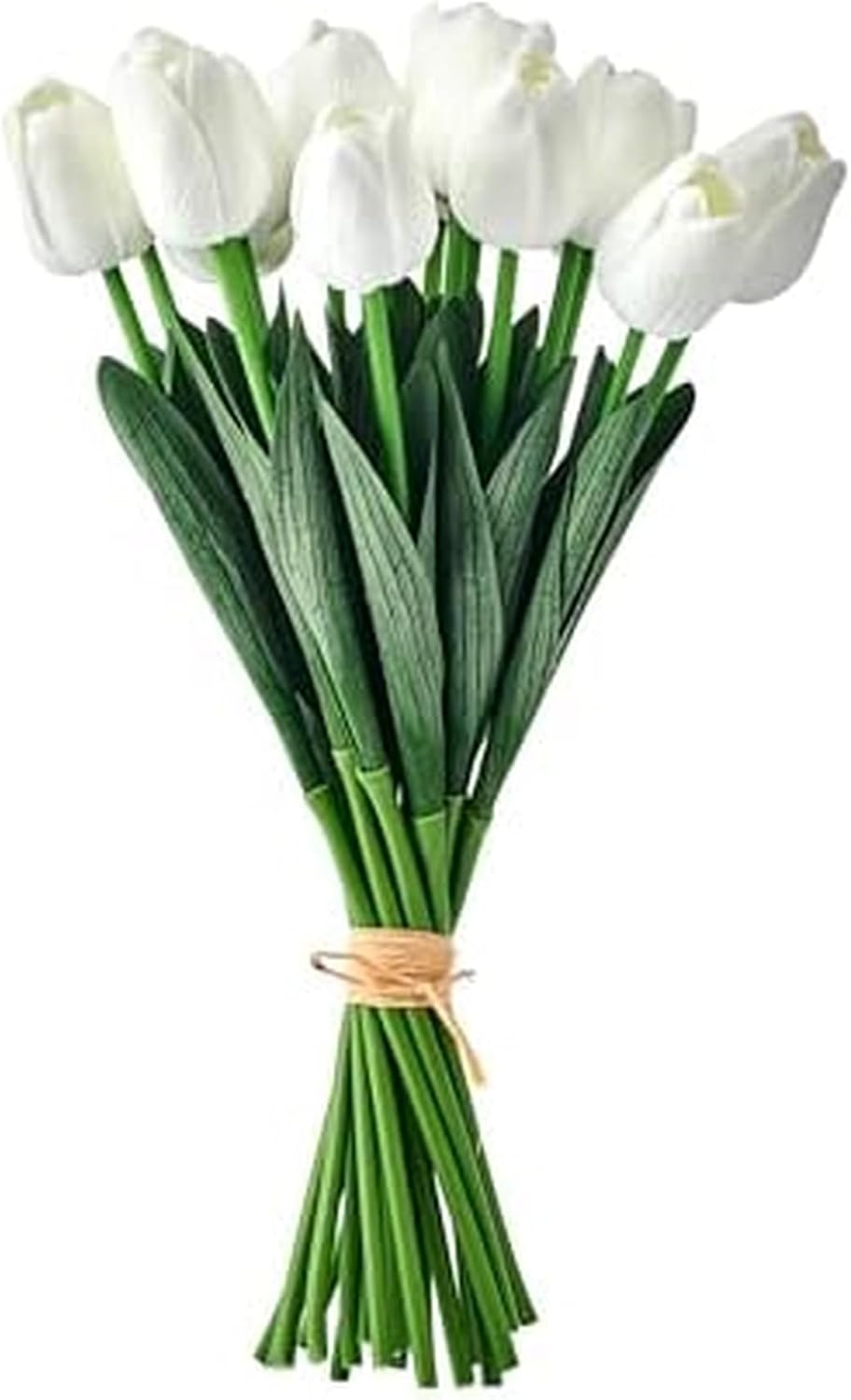 Mikasa Faux Tulips Artificial Flowers, White Tulip Stems with Greenery, Set of 20 Realistic Plastic Silk Flowers, Fake Tulip Bouquet for Home Decor Vase, Floral Arrangement