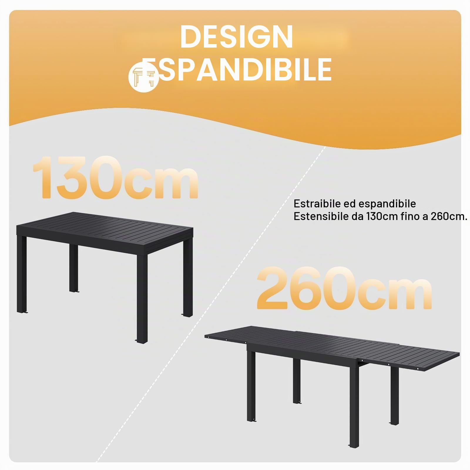 Devoko Set Tavolo e Sedie Da Giardino in Alluminio 8 Persone, 130-260CM Allungabile, Grigio Scuro