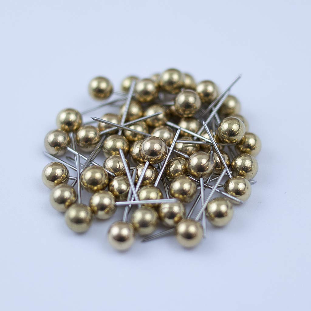 Push Pin Tacks for Photo Wall, Whiteboard, Cork Board, Map, Bulletin Board, Office or Home | 5 mm Head, 11 mm Point | Designed in The USA | Gold, Pack of 50
