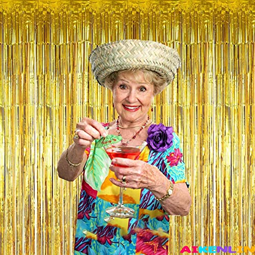 Image of 4 Pack 3.2Ft x 8.2Ft Gold Foil Fringe Curtain Backdrop, Metallic Tinsel Foil Fringe Streamers Curtains Background for Photo Booth, Birthday, Wedding, Halloween, Christmas Party Decoration