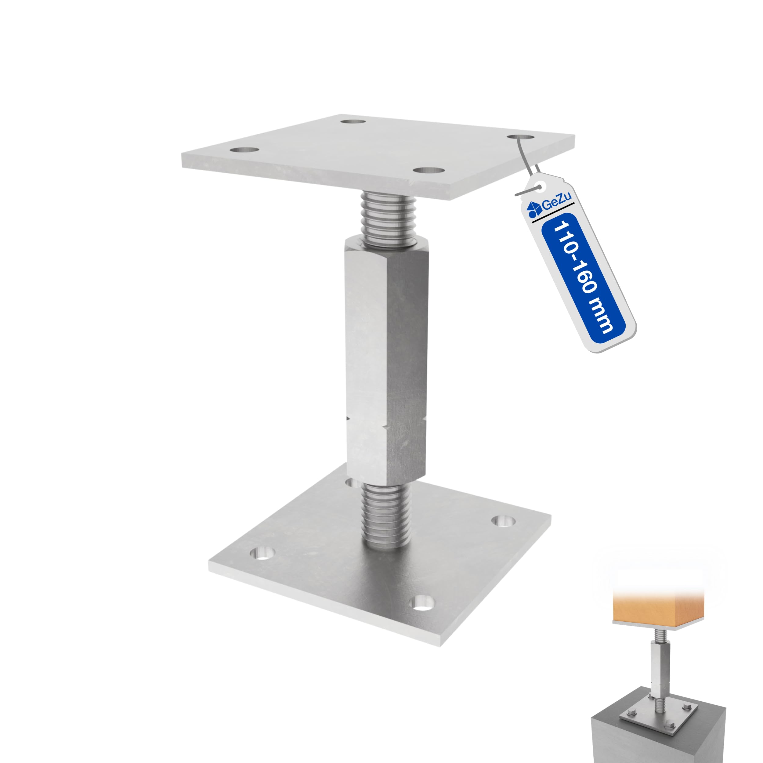 GeZu Impex Adjustable Post Support 70 x 70 mm Electroplated height adjust holder elevated base โ image 1