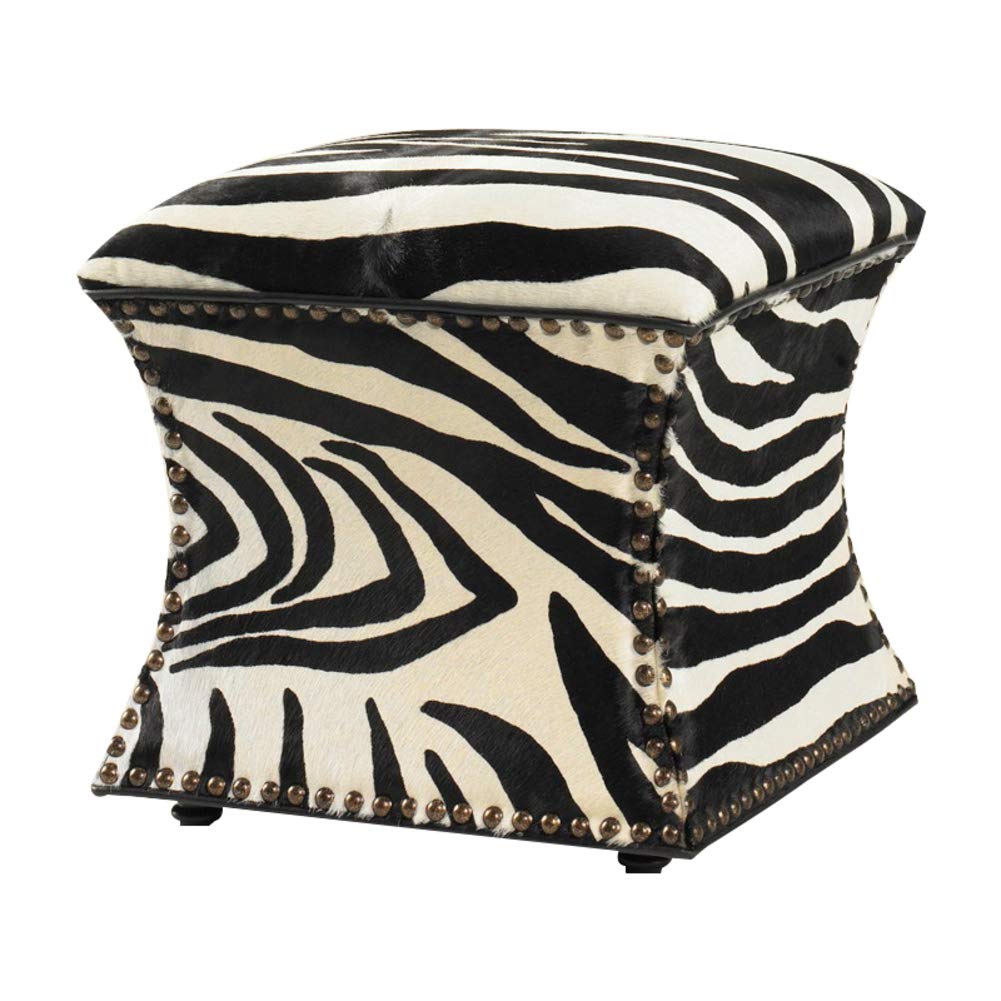 GE&YOBBY Modern Leather Ottoman,Studded Shoe Change Stool Zebra Color Vintage Footstool-A 40x40x42cm(16x16x17)