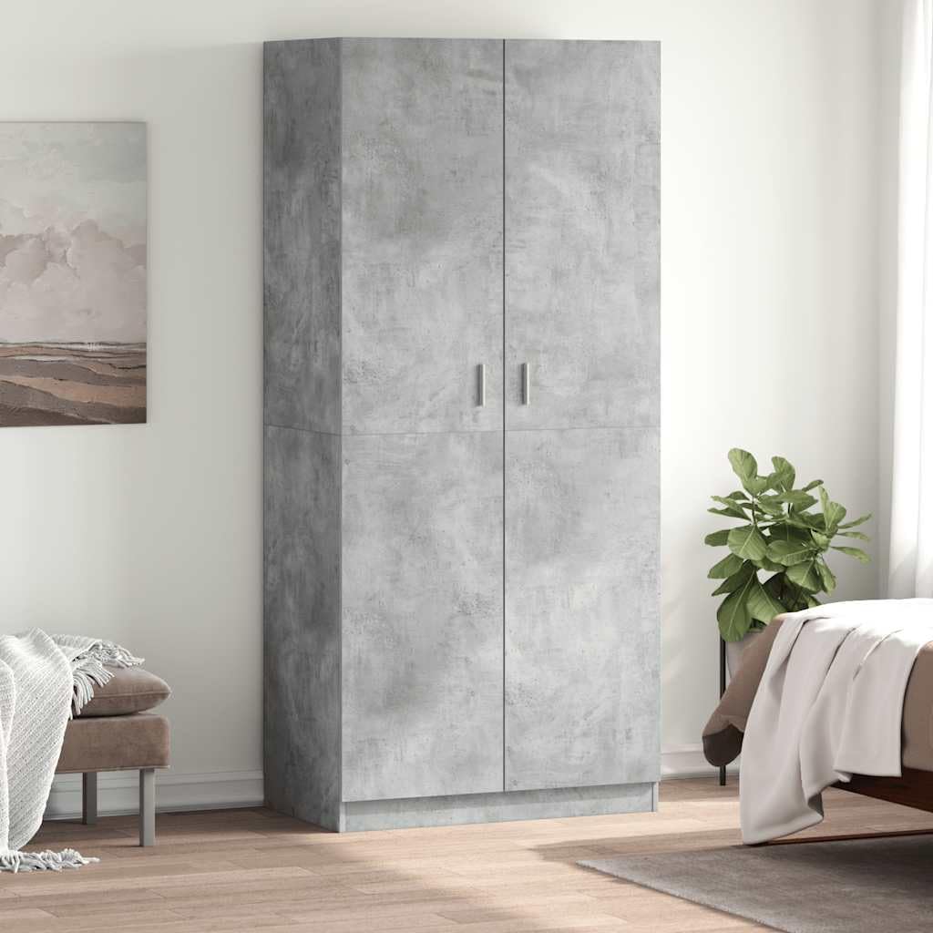 Armadio grigio cemento, 90 x 52 x 200 cm, in legno con ante scorrevoli, grande capienza, asta appendiabiti, scaffale, specchio, per camera da letto, corridoio, cameretta dei bambini, sistema
