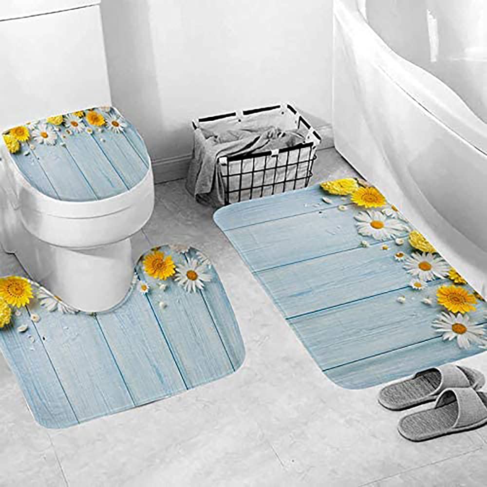 Set Tenda Doccia Rustica Con Cane Corgi E Farfalle - 4 Pezzi Con Tappeti E Ganci - 2