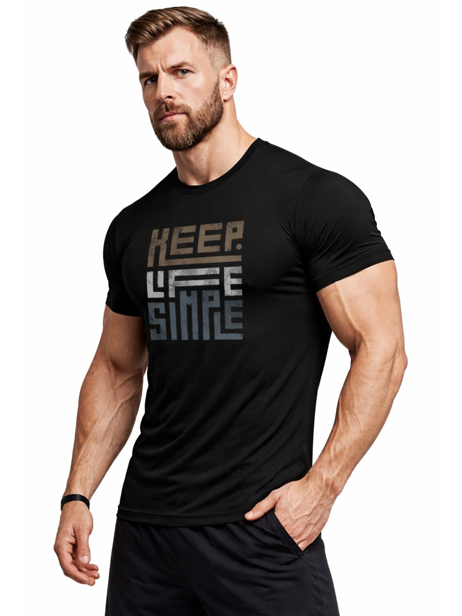 3Colours RGB Polyester T-Shirt - High-Performance, Quick-Dry Sportswear-Keep Life Simple (in, Alpha, L, Regular, Black) 2