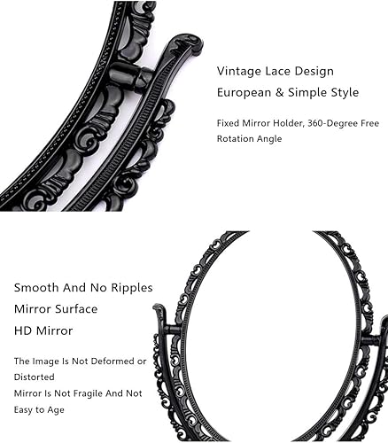 Miniatura 9 de Espejo de maquillaje de mesa de doble cara, espejo de escritorio giratorio ovalado, rotación de 360 grados, espejo de maquillaje vintage de dos