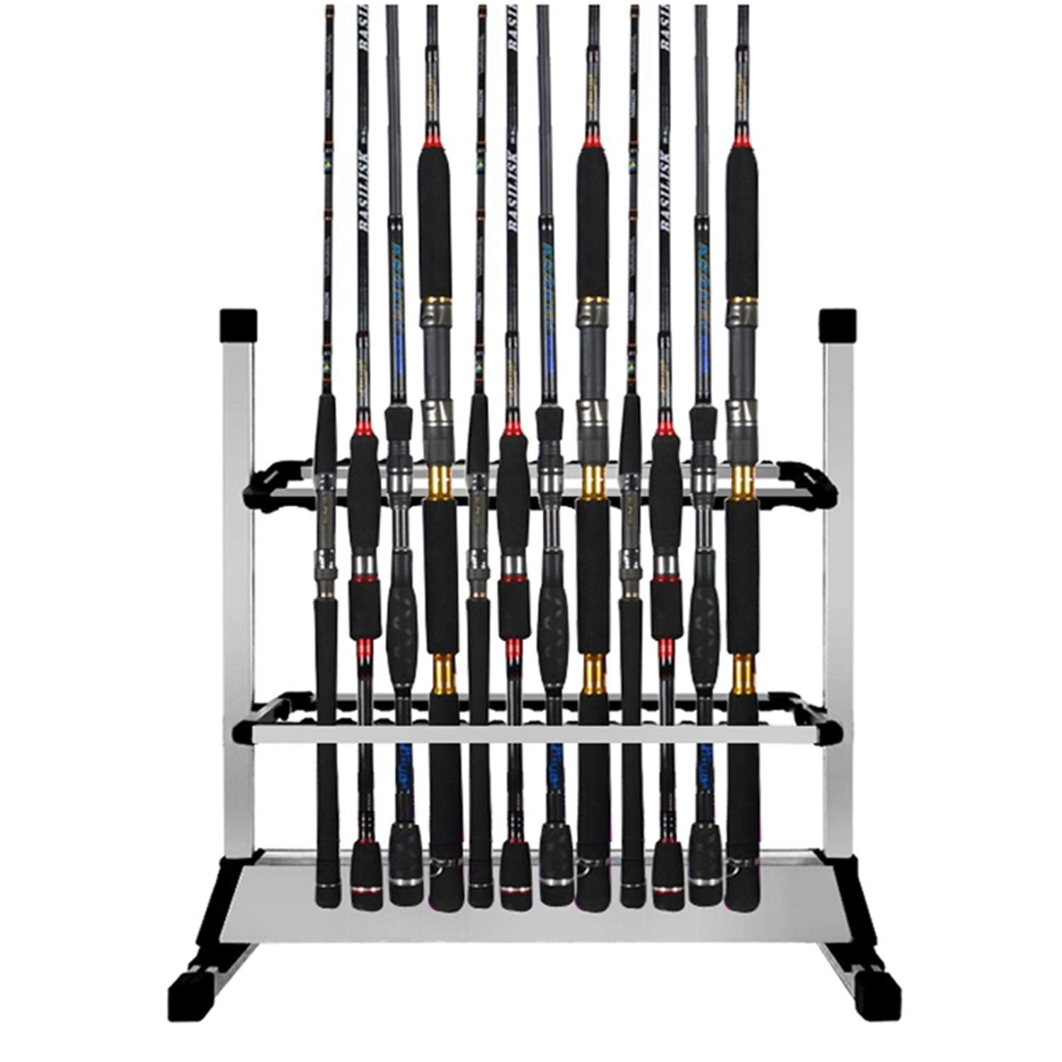 Estante para cañas de pescar, soporte de aleación de aluminio, con capacidad para hasta 24 cañas, organizador para guardar cañas de pescar en el garaje o en casa