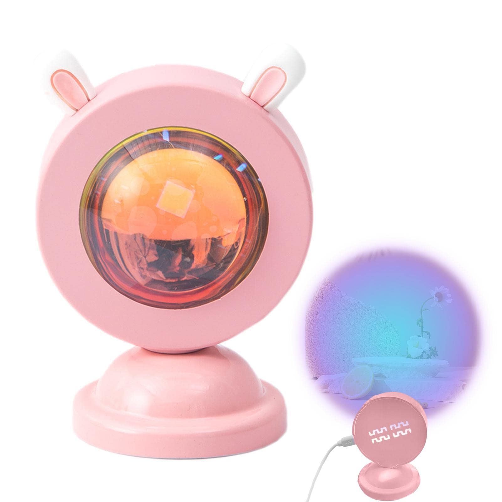 Ocobetom Sunlight Lamp | Adorable LED Sunset Projector Lights with Cute Ears,Warm Visual Night Decorative Lights for Photo Vlog Background Bedroom Home Indoor Party
