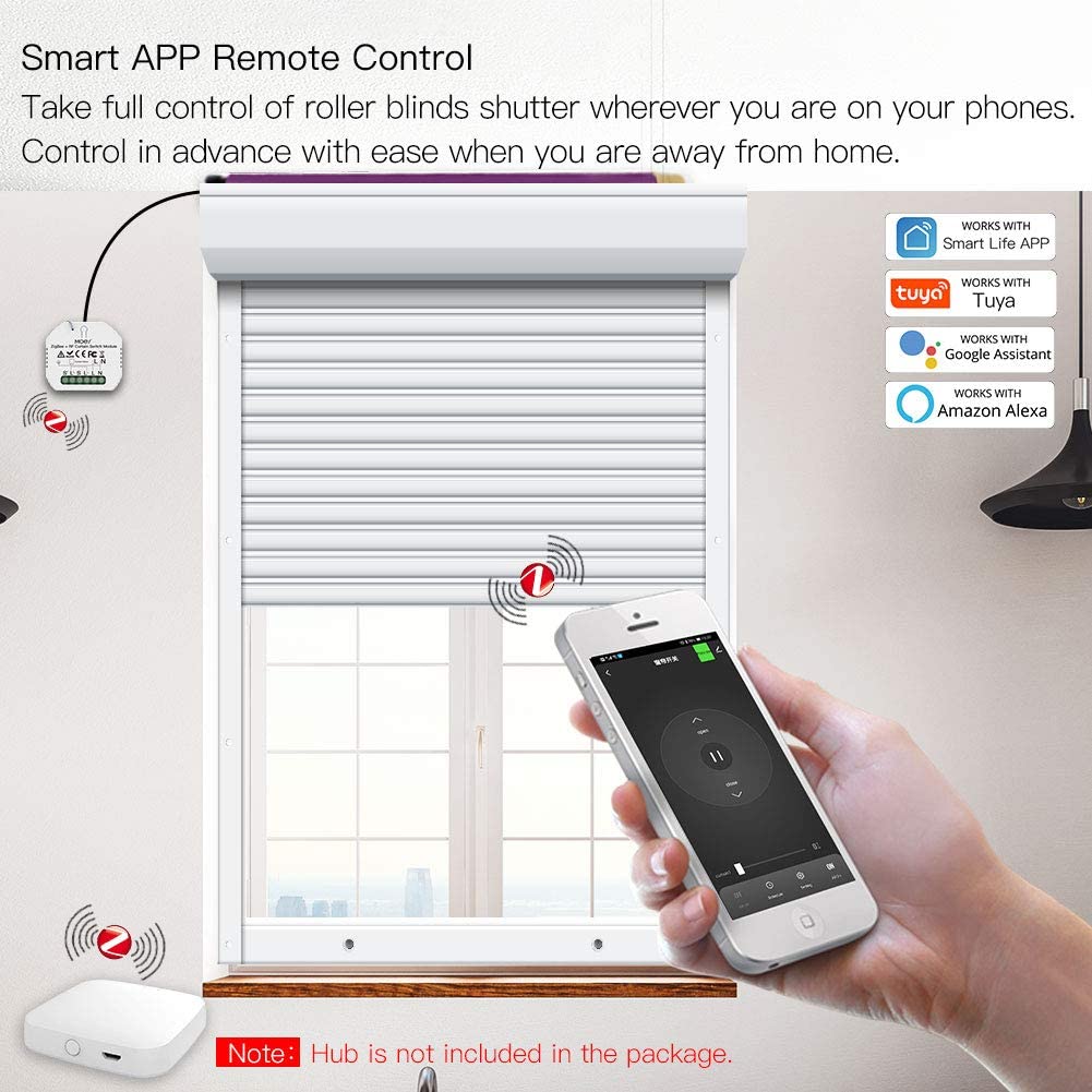 MOES Tuya Zigbee RF433 Inteligentny moduł przekaźnikowy do rolet do silnika rolet, Alexa Google Smart Life 【Wymagany hub Tuya ZigBee】