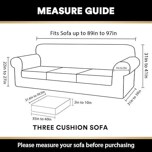 Miniatura 2 de PrinceDeco - Fundas de sofá de 4 piezas para sofá de 3 cojines de ancho de hasta 105 pulgadas de grosor, fundas suaves con 3 fundas de cojín
