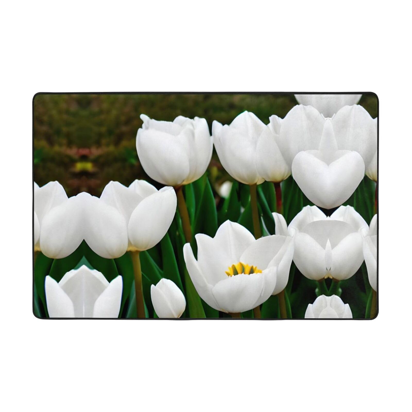 Tapis motif floral tulipes blanches super doux pour décoration chambre salon