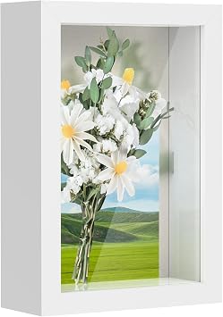 4x6 Shadow Box Frame, 3D Picture Frame Display Cas with Real Transparent Glass for Photos, Memorabilia, Crafts, Souvenir, Wedding Memories, Baby Items - White/ 1.2 Inch Depth