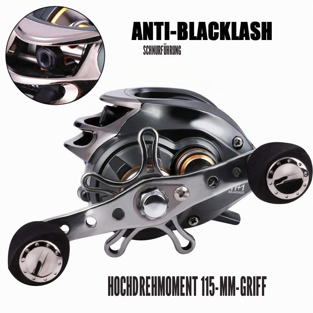 Sougayilang Baitcast-Rolle, 12 Edelstahl-Kugellager, 8,2 kg Super Drag, magnetisch abgestimmte Doppelbremsen Angelrolle