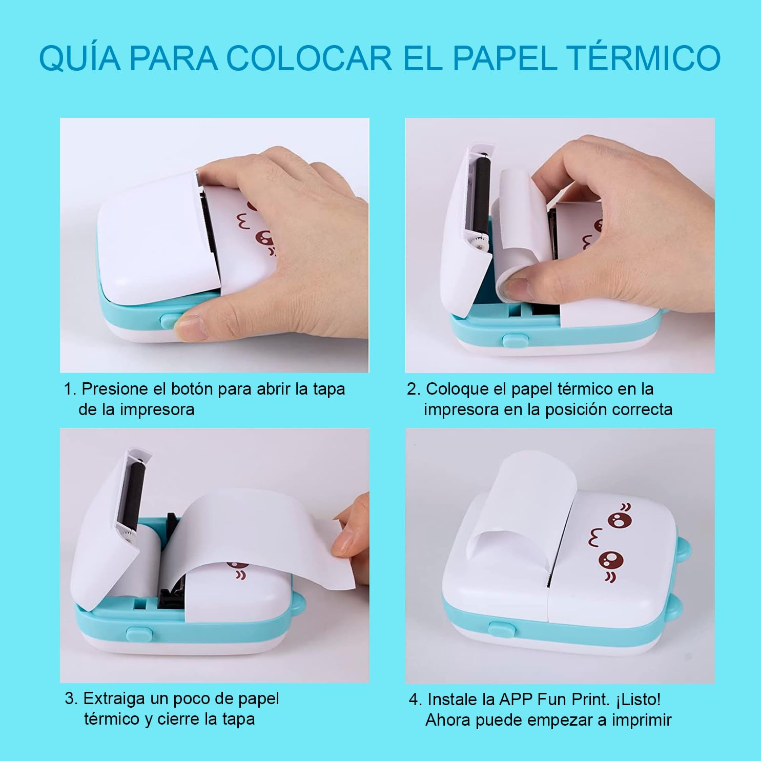 Mini Impresora Termica para Movil Compatible con iOS, Android Impresora Portatil Recargable Impresora Bluetooth, 16 Rollos de Papel (Azul)