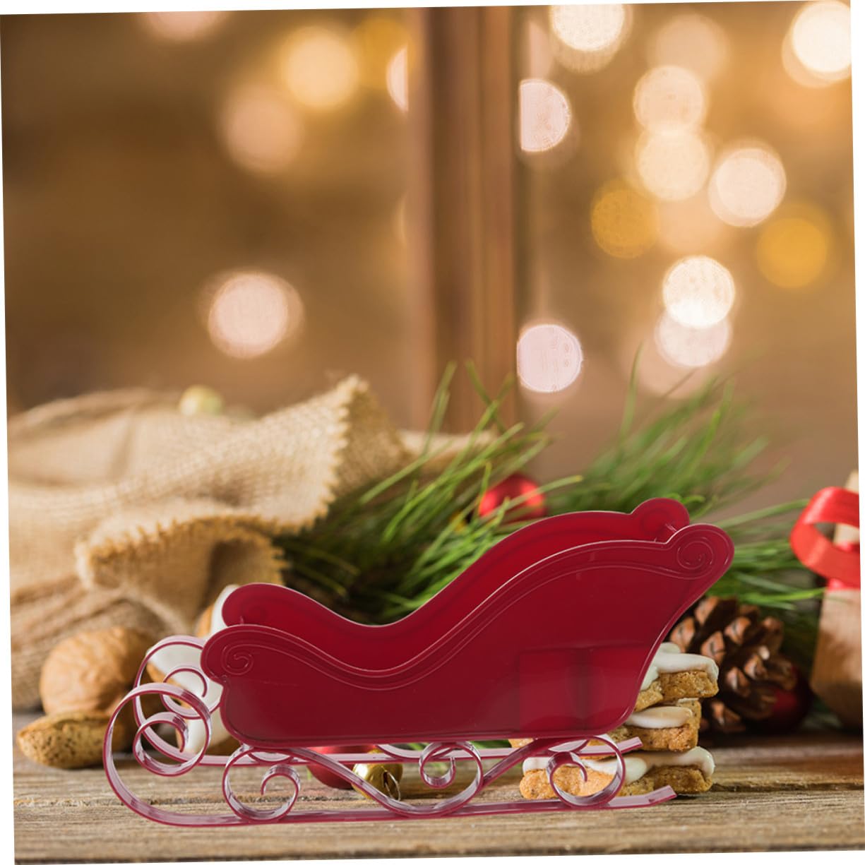 SOLUSTRE 2 Stück Rote Metall Santa Schlitten Dekoration Detaillierter Weihnachts Schlitten als Tisch Deko und Candy Dish Robuste Weihnachtsdeko für Zuhause Büro Vielseitige Festliche