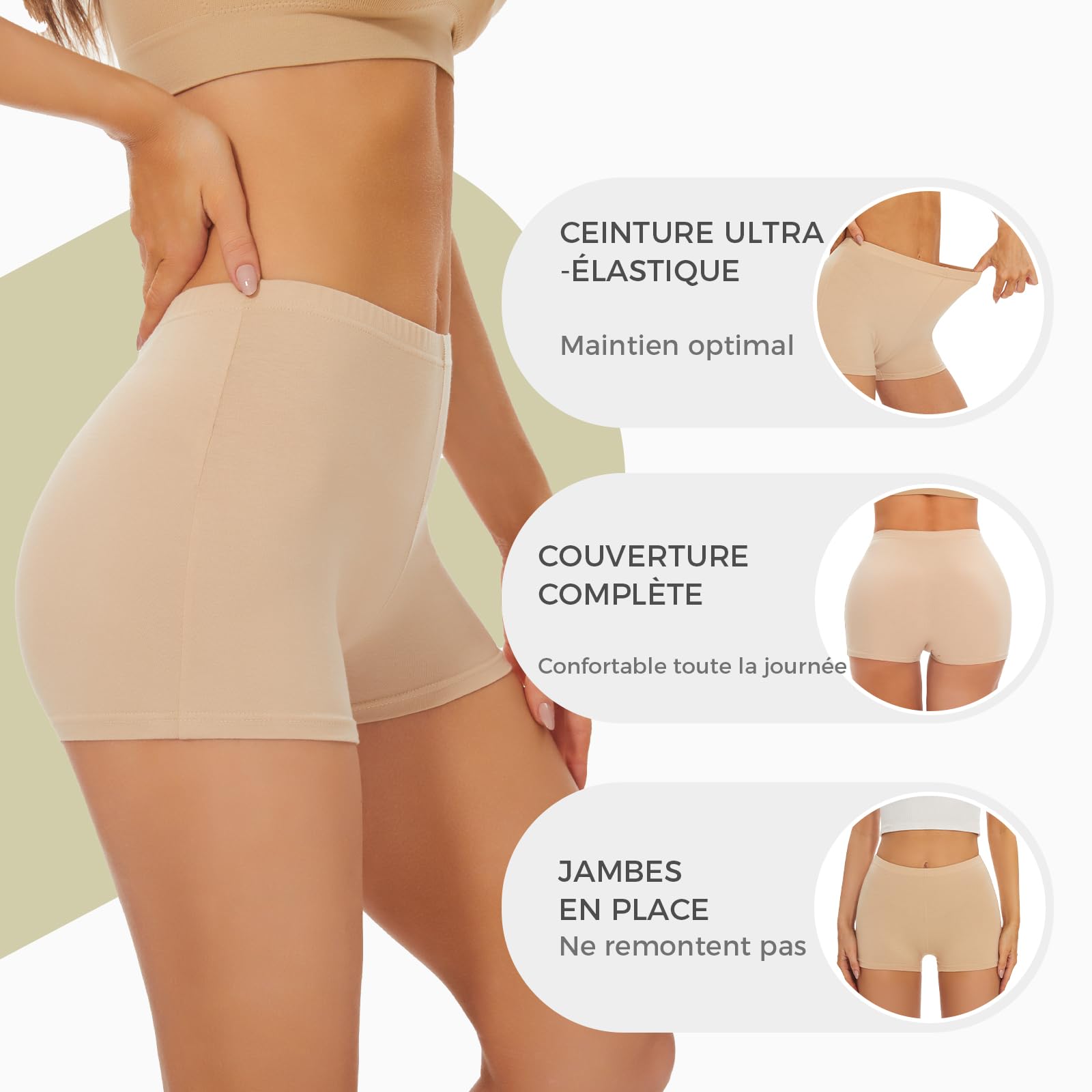 SIHOHAN Boxer Femme Coton Shorty Anti Frottement Cuisse Short sous Robe Femme Culotte sans Couture Calecon avec Entrejambe