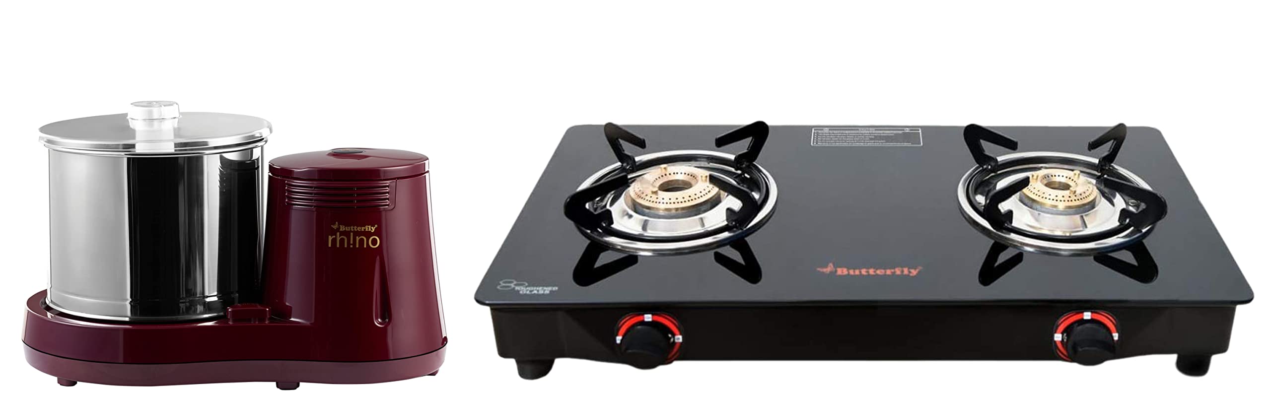Butterfly Rhino Table Top Wet Grinder, 2L (Cherry) & Butterfly Smart Glass 2 Burner Gas Stove, Black-image-45