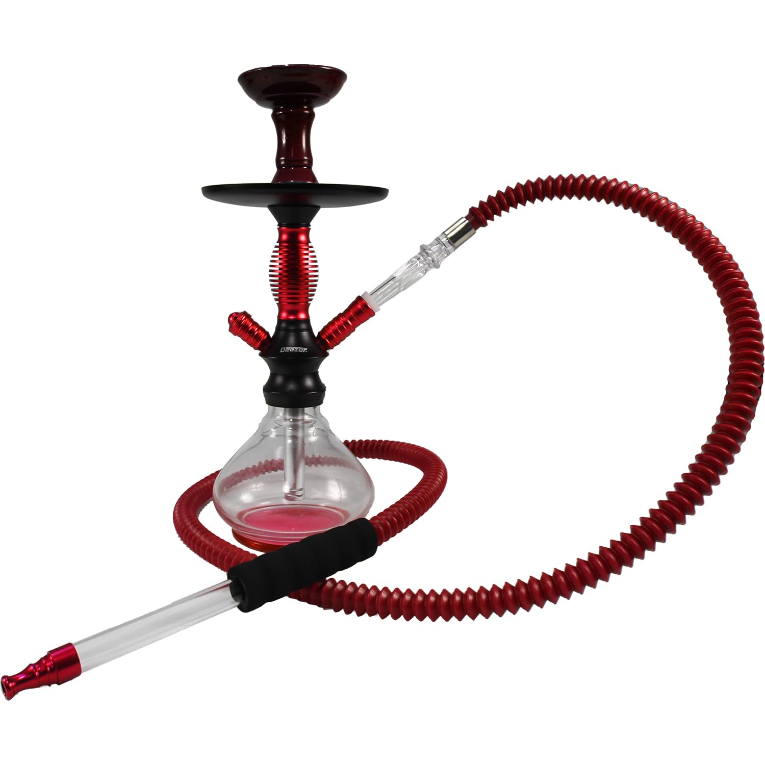 Deezer Elite Glass Hookah - Luxurious Shisha Experience with Quad Hose Capability, Premium Crystal Vase, Ultra-Smooth Draw System, Complete with LED Base, Silicone Bowl & Designer Tongs by Deezer - Nova (Red)