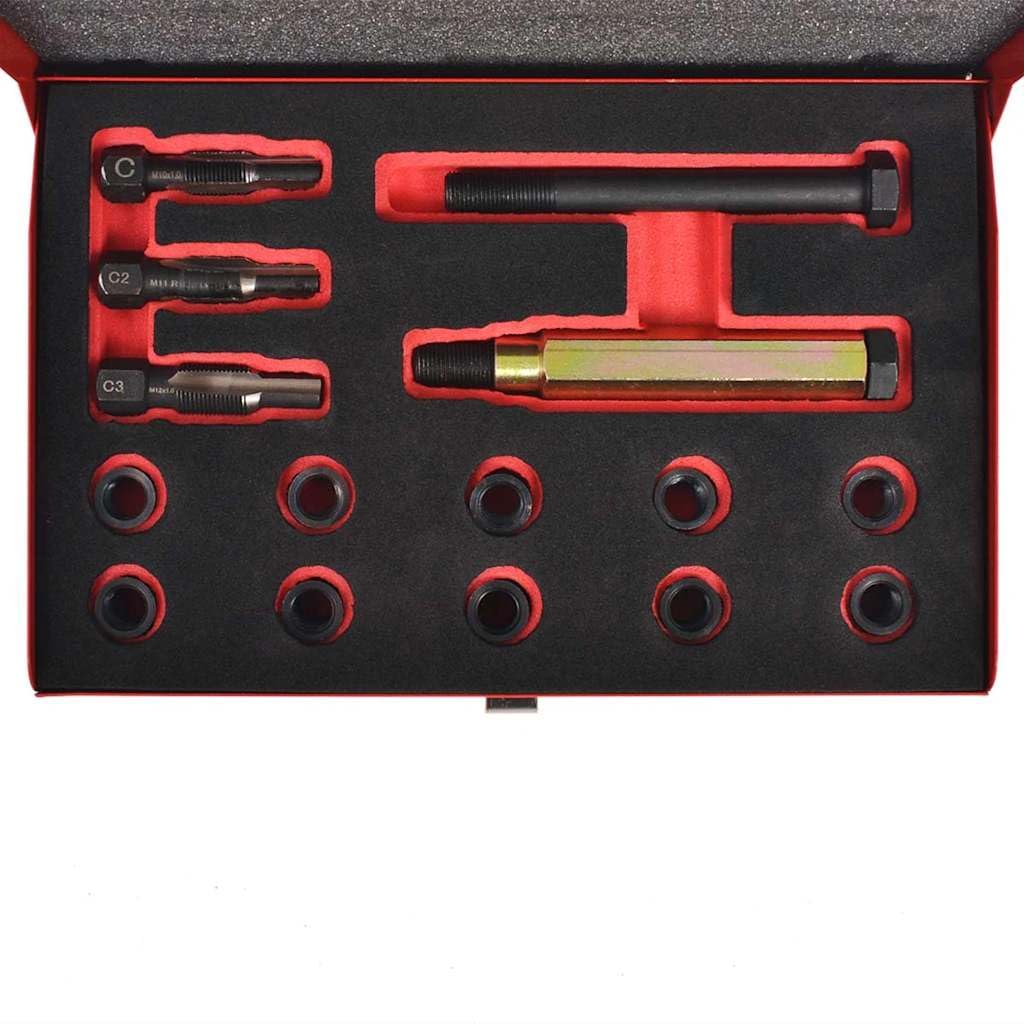 Kit de reparación de rosca de bujía incandescente, 15 piezas, M10 x 1,0 mm, acero al carbono, para taller, bricolaje, coche, garaje, reparación, montaje