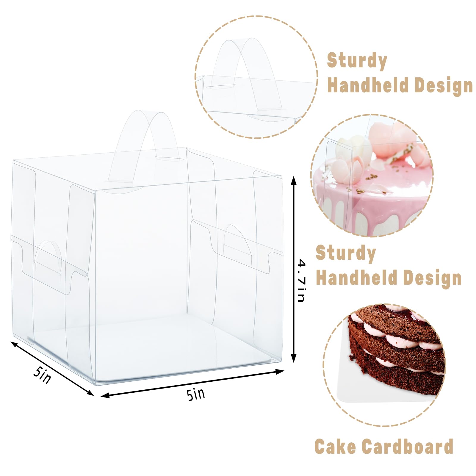 20pcs 6.5x6.5x6 Inch Cake Boxes With Handle & Window Boards - Tall Bakery Boxes For Cakes, Cookies, Pastries - View #3