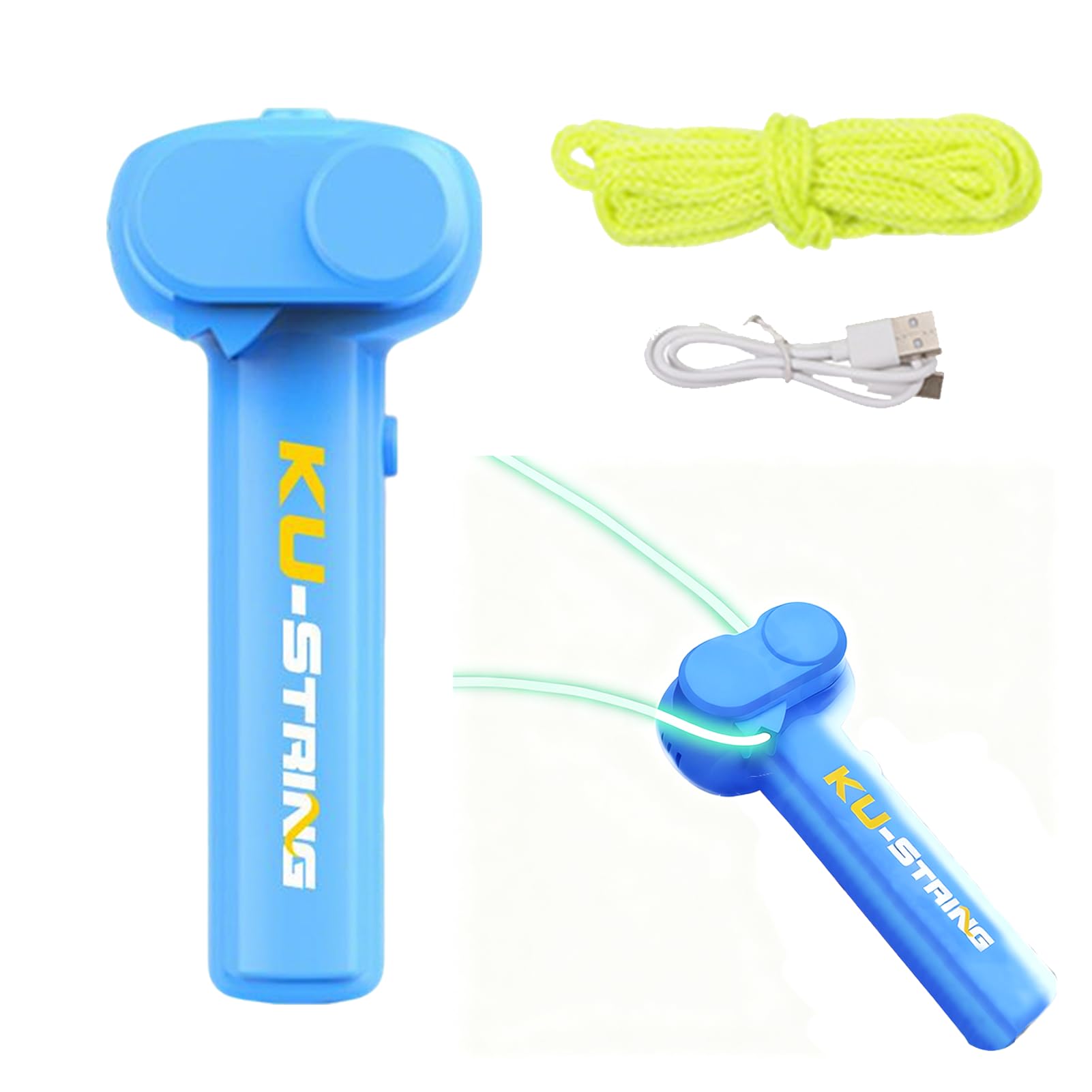 Fhlprte String Rope Launcher,Electric String Rope Launcher Toy,Handheld Glow in Dark Electric Fidget String Launcher Toys,Zip Cool String,Cool Stuff Outdoor Home Interaction for Kids Adults (blue)