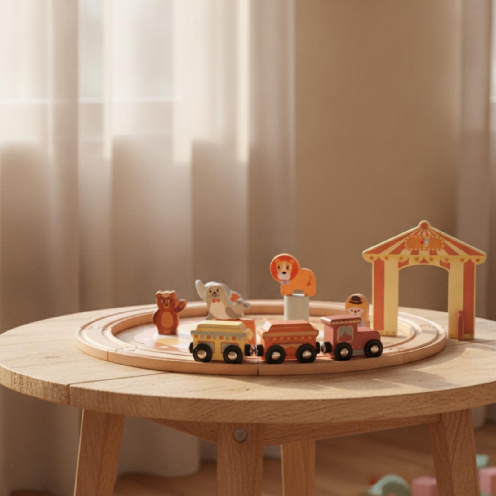 Treno di Legno per Bambini Set Costruzioni Ferrovia Carrozze in Faggio Levigato con Dettagli Dipinti per Narrazioni Adatto a Gioco Domestico Cameretta Regali