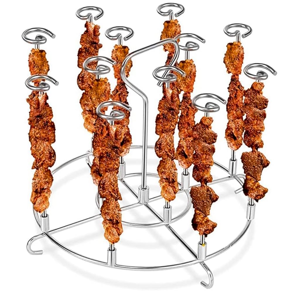 304 Stainless Steel Air Fryer Skewer Stand Dishwasher Safe Vertical Skewer Air Fryer Accessories for BBQ Grill Kabobs Chicken Meat Seafood (12 Long Skewers)