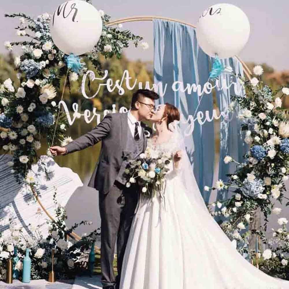Zestaw podtrzymujący łuk balonowy, metalowy, okrągły, do łuku weselnego, półkole, na przyjęcia urodzinowe, baby shower, ukończenie szkoły i fotobudkę (śr. 2,6 x 2,2 m)