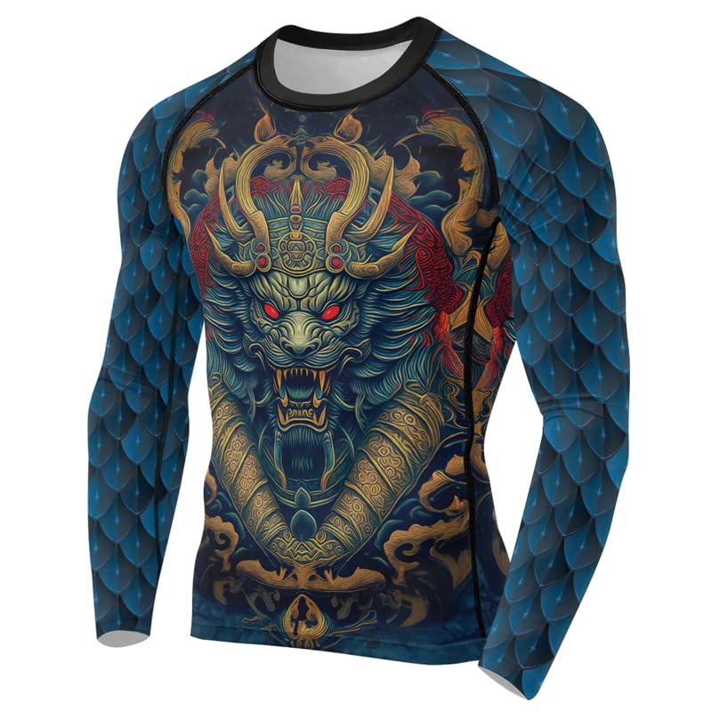 Dragon Compression Shirt for Men Long Sleeve Baselayer Skin Performance Fit Rash Guard MMA BJJ Jiu Jitsu3