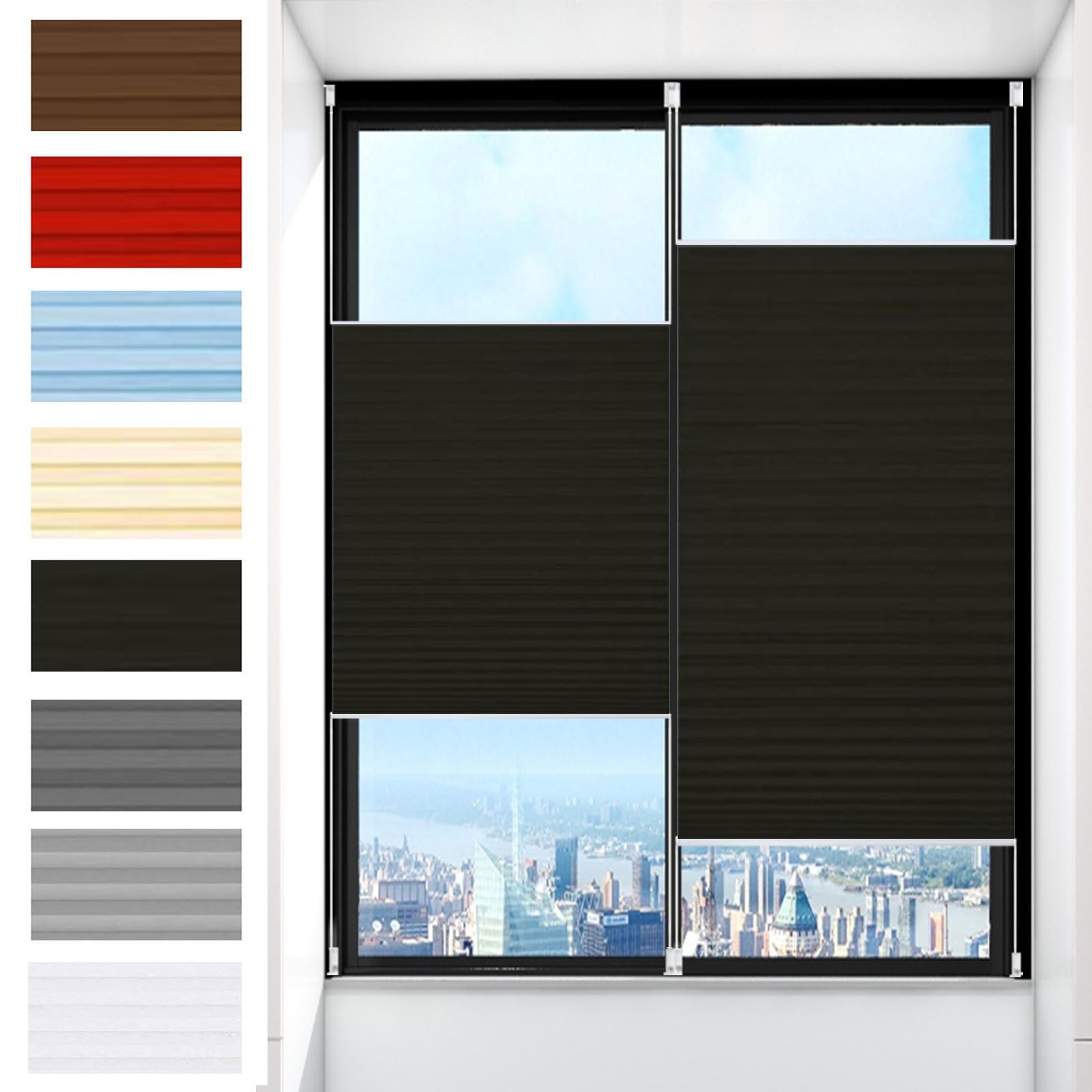 No Drill Blinds 40 x 140 cm (Wxh), No Drill, Privacy Protection Pleated Paper Window Shades Quick Fix and Easy to Install for Bedroom Kitchen, Black