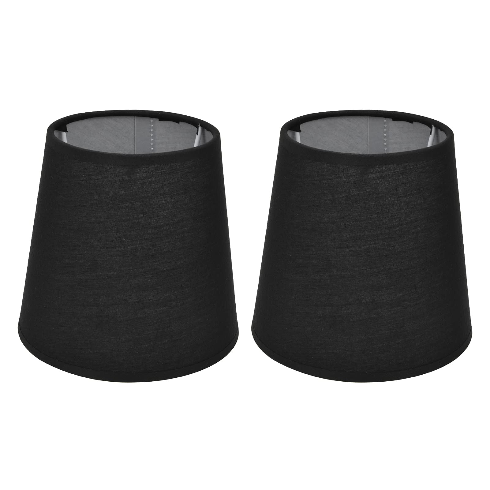 Jenngaoo 2Pcs Barrel Lamp Shade, 4.4x6.0x5.5in Clip-On Lampshade Fabric Lampshade for E14 Chandelier Table Lamp Floor Lamp(Black)